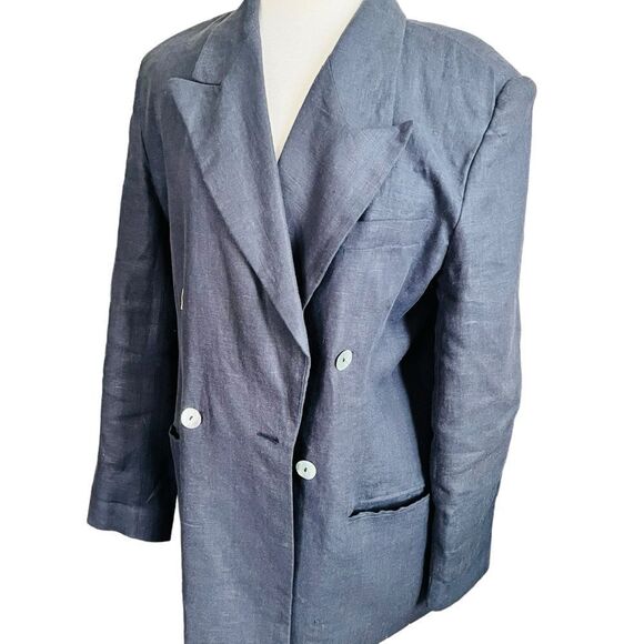 Vintage Dark Navy Oversized Linen Blazer size 12 - Picture 1 of 8